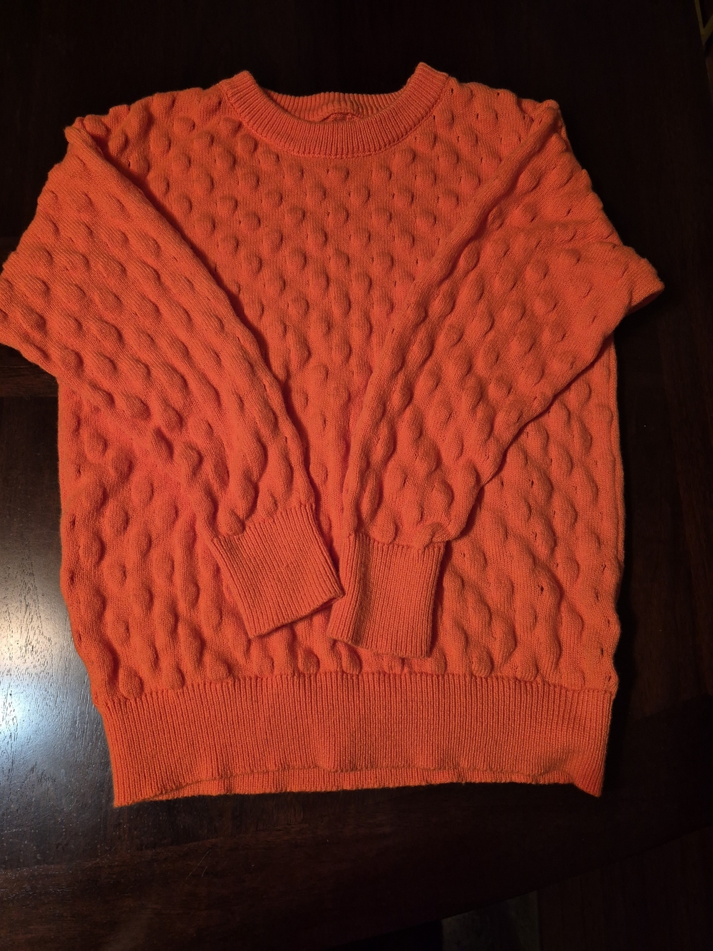 SHEIN Orange Bubble-Texture Crewneck Sweater
